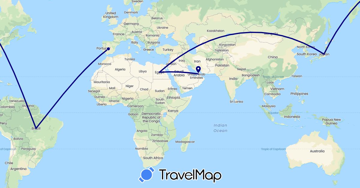 TravelMap itinerary: driving in United Arab Emirates, Brazil, Egypt, Spain, Japan (Africa, Asia, Europe, South America)
